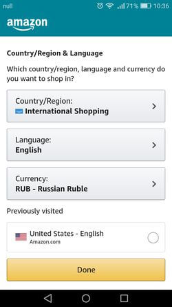 Настройте валюту в приложении Amazon